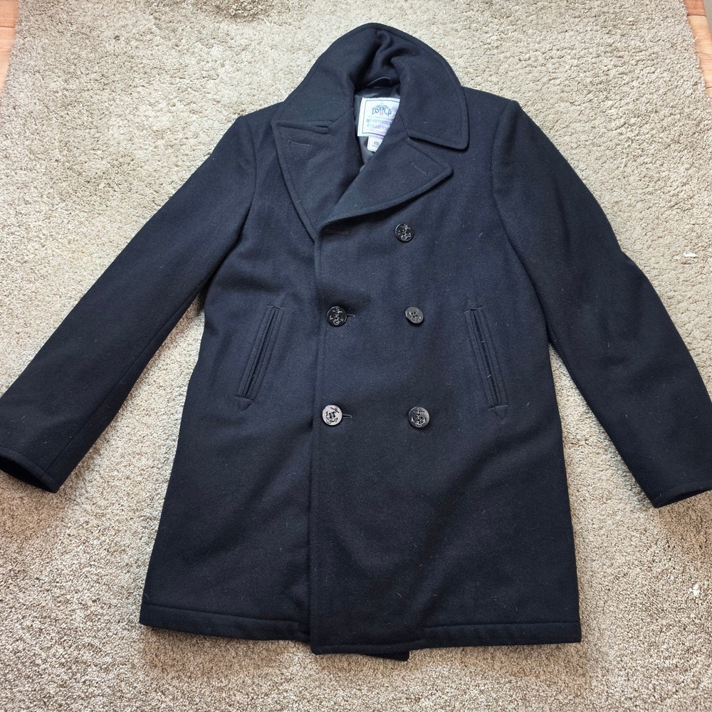 VINTAGE DSCP Quarterdeck US Navy Peacoat Mens 40XL Black Wool‎ Double Breasted